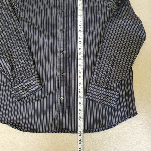 Express Men's L Button Down Shirt Long Sleeve 2 Button Cuff Pocket Black Stripe - Picture 10 of 13